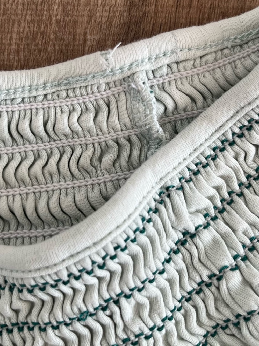 LAKE Pajamas Smocked Top Mint Green Cotton Lounge Blouse Size M - Picture 4 of 7